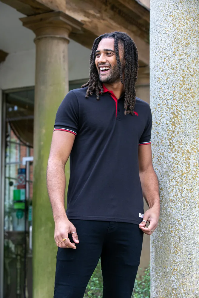 Black Pique Polo Shirt With Cuff and Collar Tipping Detail (CHESTER)